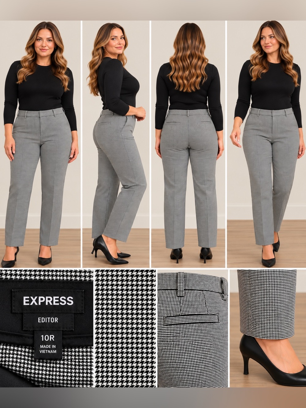 Express Editor Houndstooth Straight Leg ankle Pants Black & White 10R
